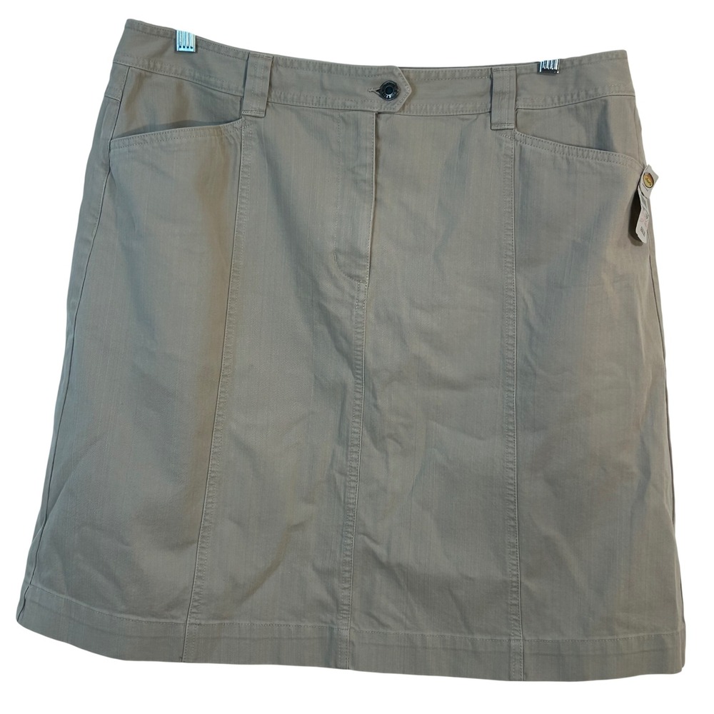 Talbots Petites Womens 16P Khaki Tan Stretch Cotton A-Line Skirt Pockets New